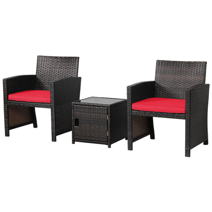 3 Pieces Patio Wicker Furniture Set with Storage Table and Protective Cover