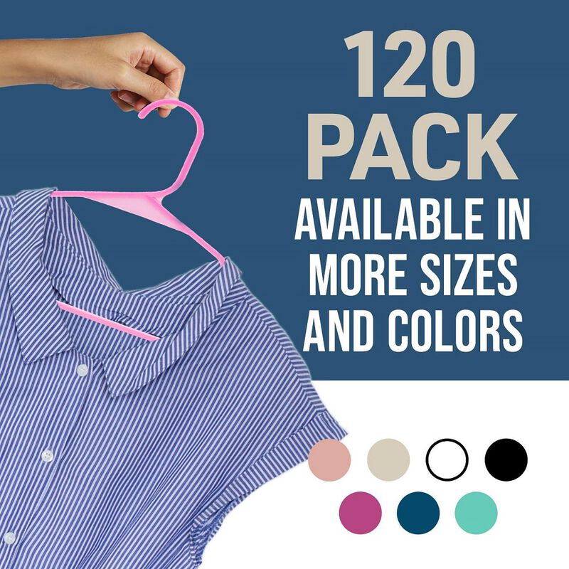 Plastic Clothes Hangers – Heavy Duty Hanger Set, for Organizing Clothes, Dresses, and Coat, Holds Up to 5 lbs, Space-Saving Hangers with Non-Slip Shoulder Grooves, Pack of 120, Pink