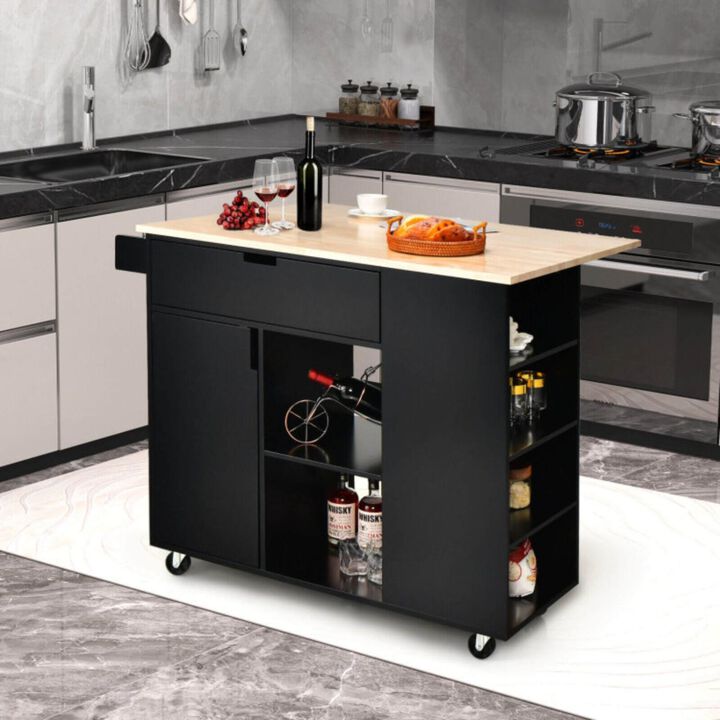Hivvago Drop-Leaf Kitchen Island with Rubber Wood Top