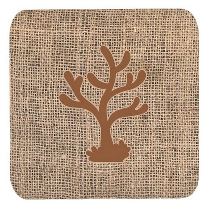 Caroline's Treasures BB1101-BL-BN-FC Coral Burlap and Brown Foam Coasters (Set of 4), 3.5 H x 3.5 W, Multicolor