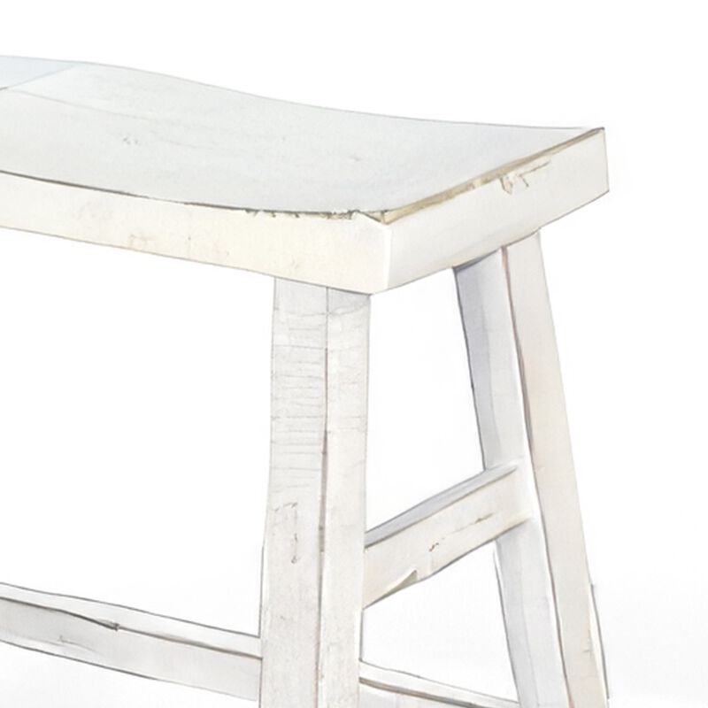 Rena Bar Height Bench, 33 Inch Rustic White Sand Mahogany Wood Frame - Benzara