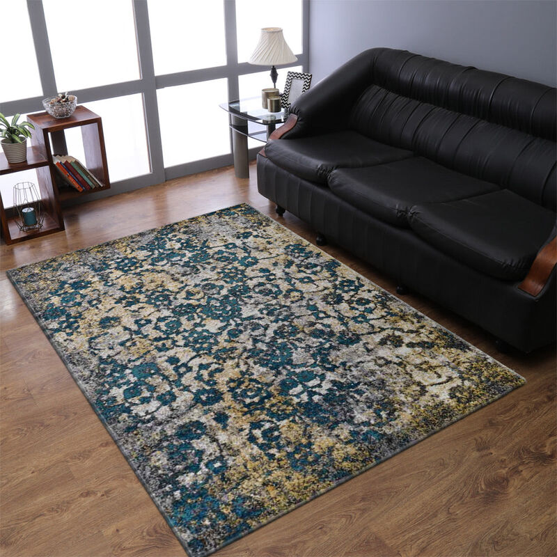 RUGSOTIC CARPETS MACHINE MADE HEATSET POLYPROPYLENE AREA RUGS  - 9'x12', Rectangle Shape, Silver Blue Color, Abstract Modern Design, Midium Pile Machine Made Area Rugs (MX0011)