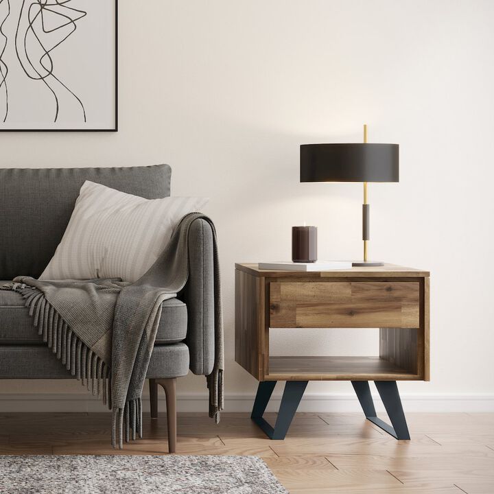 Simpli Home Lowry Solid Acacia Wood End Table In Distressed Golden Wheat
