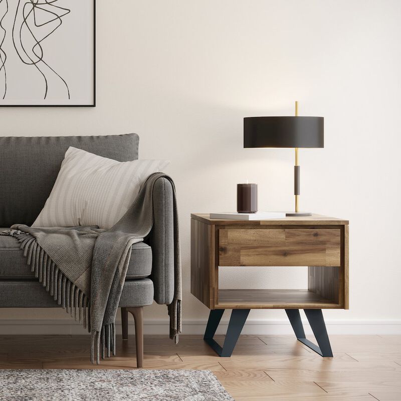 Simpli Home Lowry Solid Acacia Wood End Table In Distressed Golden Wheat