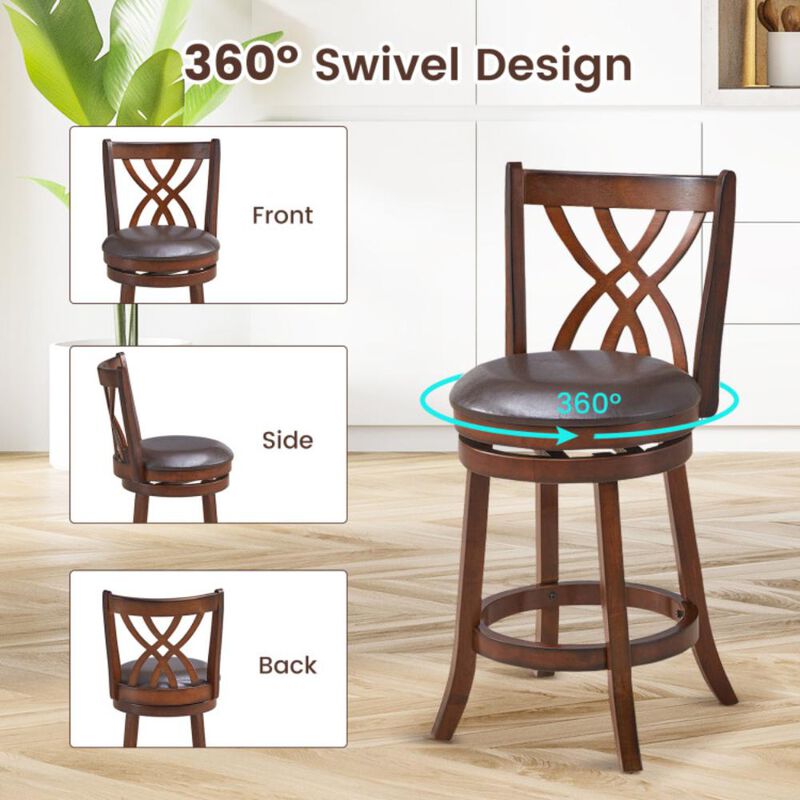 Hivvago 360° Swivel Counter Height Chairs with PU Leather Cushioned Seat and Footrests