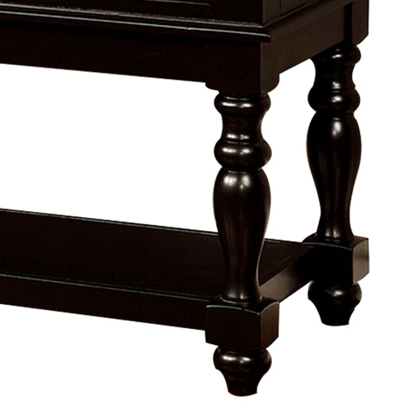 Fritz 52 Inch Server, 2 Cabinets, 2 Drawers, Black, Oak Brown, Turned Legs - Benzara