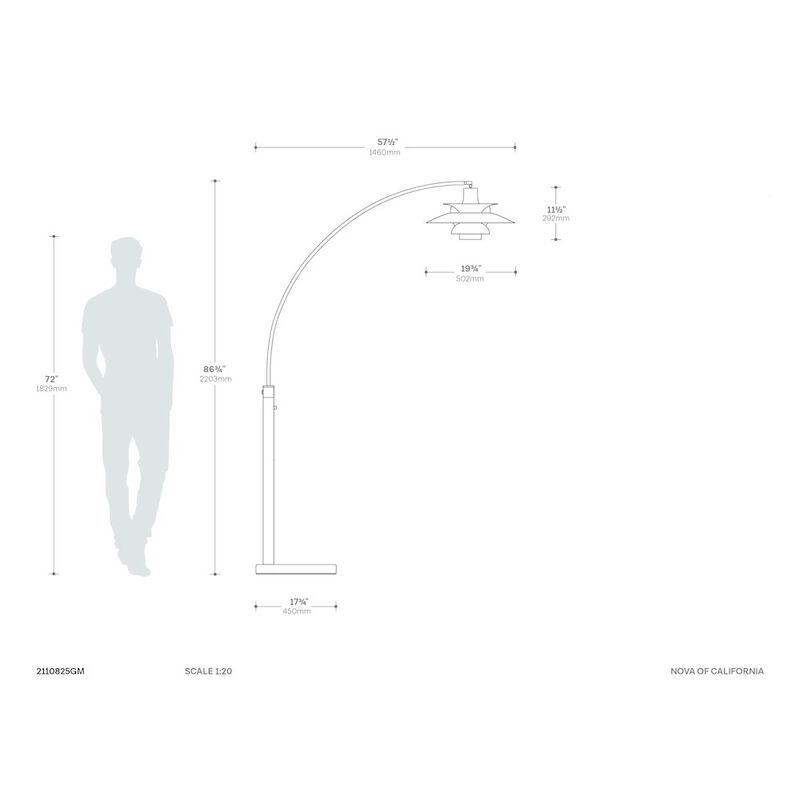 NOVA OF CALIFORNIA Palm Springs 1 Light Arc Floor Lamp - Gunmetal
