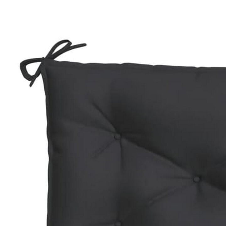 Claire Outdoor Cushion for Bench, Tufted Black Oxford Fabric, 39 Inch - Benzara
