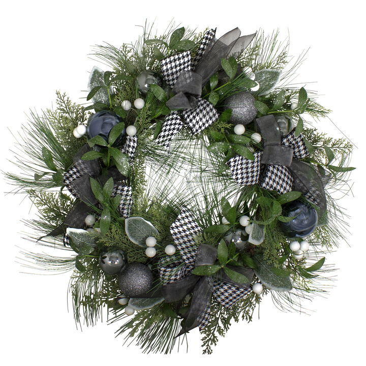 Houndstooth and White Berries Artificial Christmas Wreath - 24-Inch  Unlit