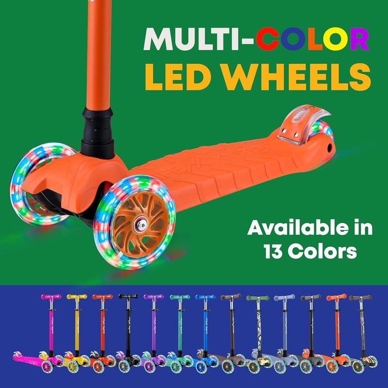 Kids Scooter – Children and Toddler 3 Wheel Kick Scooter – LED Wheel Lights Illuminate When Rolling– Adjustable Handlebar – Indoor and Outdoor