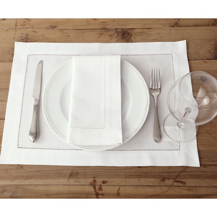 Solino Home Cotton Linen Hemstitch Dinner Napkins 20 x 20 Inch Set of 4