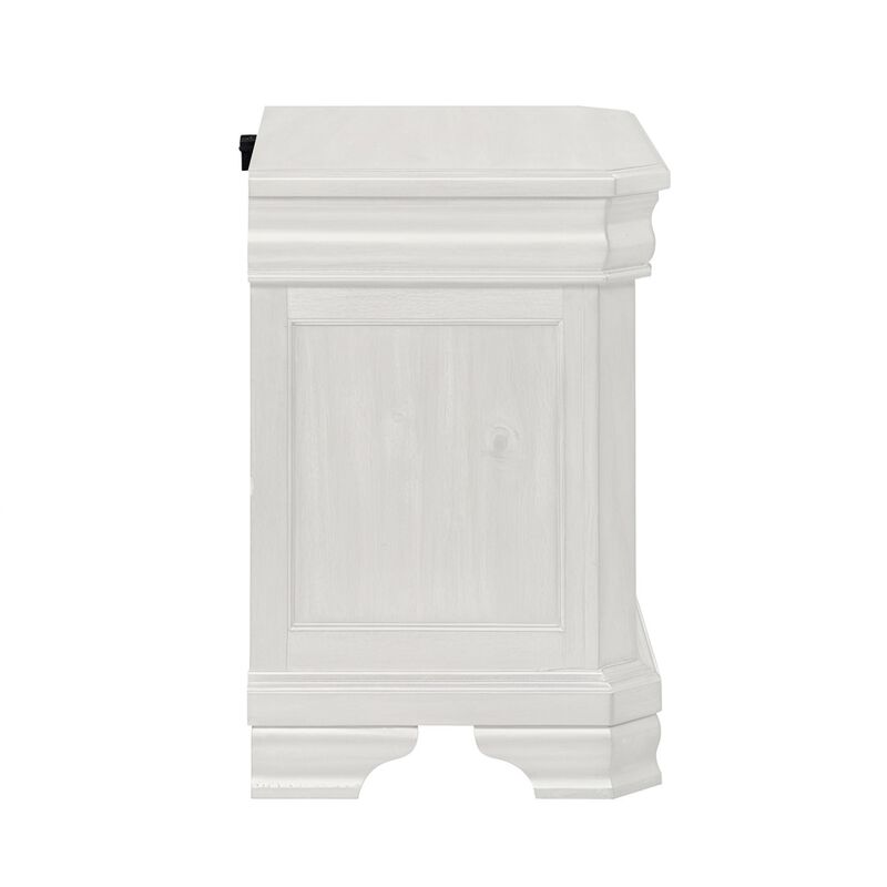 Lynda Nightstand, 2 Drawers Metal Handles, White Acacia Wood 27 Inch - Benzara