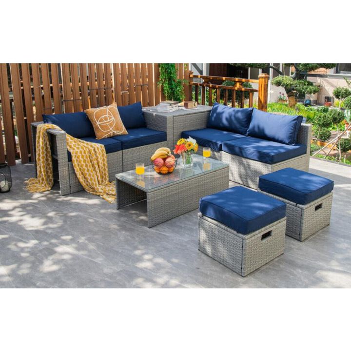 Hivvago 8 Pieces Patio Rattan Furniture Set with Storage Waterproof Cover and Cushion