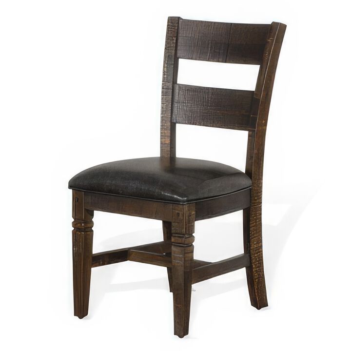 Flint Dining Chair, Ladderback, Dark Gray Fabric and Brown Mahogany - Benzara