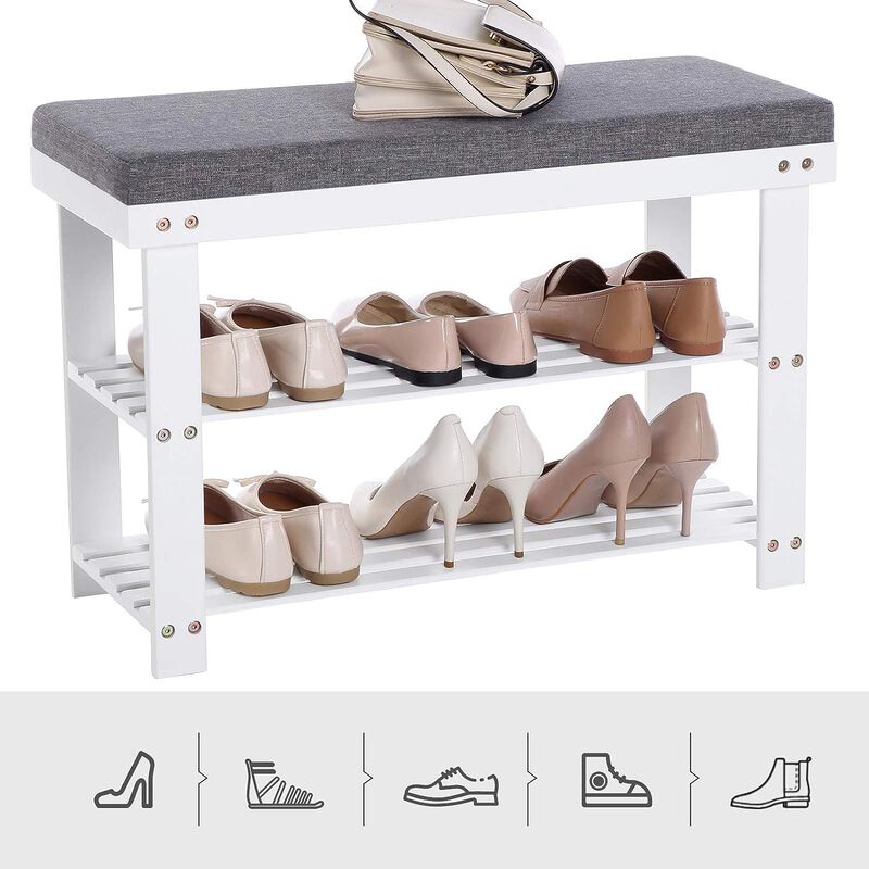 2-Tier Bamboo Shoe Bench with Stable Design for Entryway or Living Room