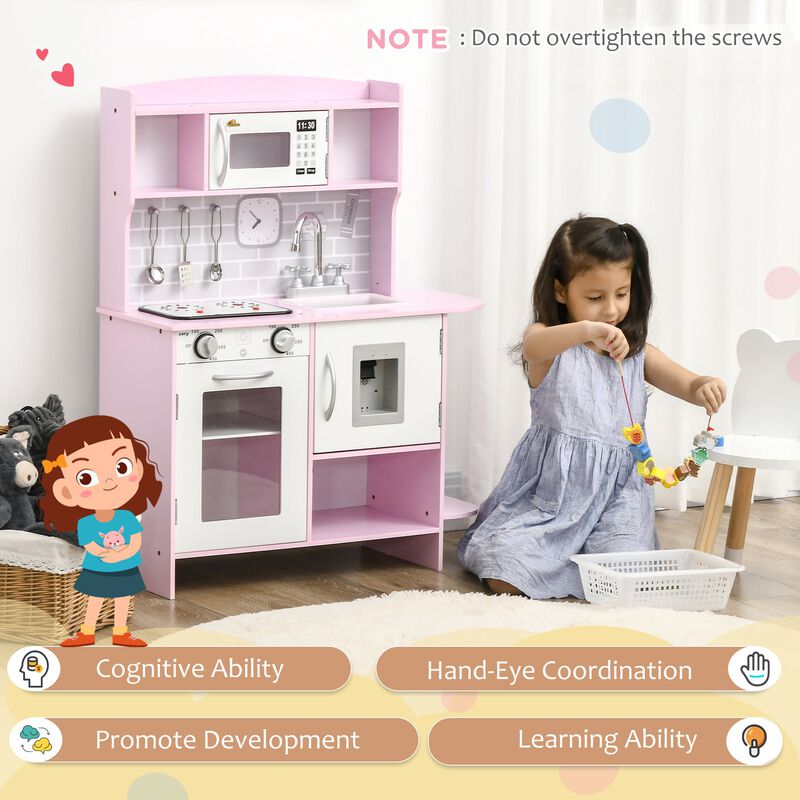 Pink Deluxe Play Kitchen: Wooden Set with Lights and Sounds