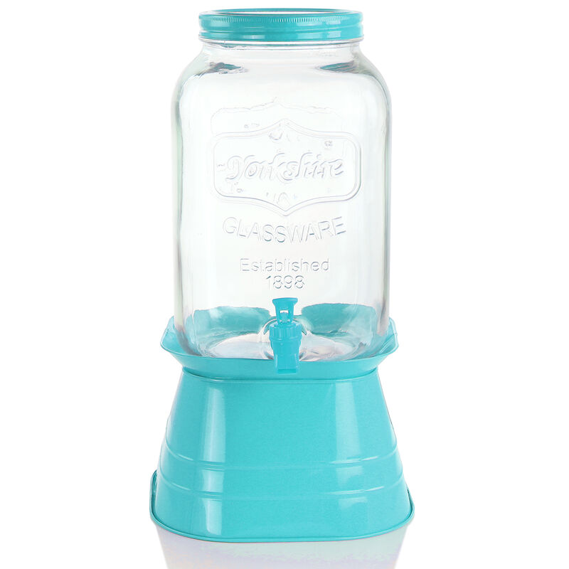 Gibson Home Chiara 2 Gallon Glass Mason Jar Dispenser with Metal Lid and Base in Blue