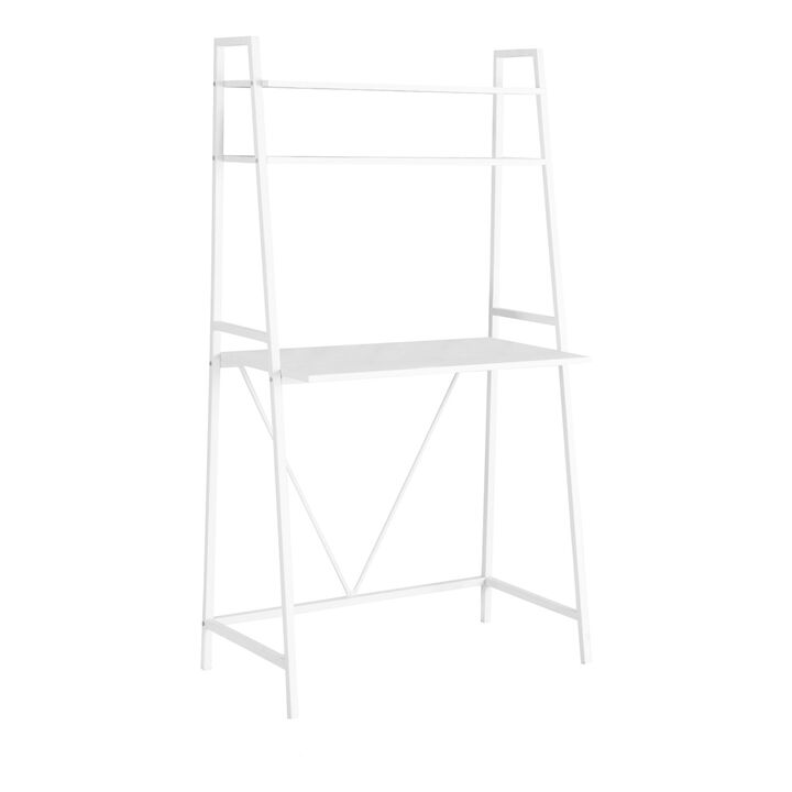 Monarch Specialties I 7163 Computer Desk, Home Office, Laptop, Leaning, Storage Shelves, Work, Metal, Laminate, White, Contemporary, Modern