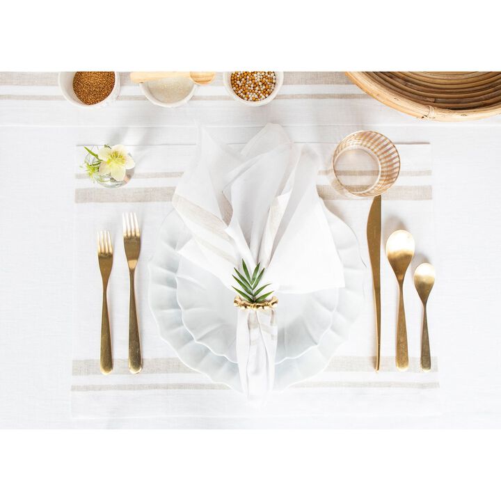 Solino Home 100% Pure Linen 14 x 19 Inch Placemats Set of 4 | French Stripe