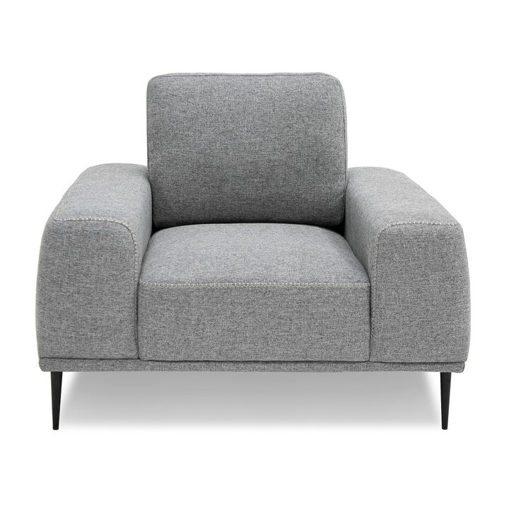 Reno Zica 44 Inch Accent Chair, Gray Polyester, Black Metal Legs, Wood - Benzara