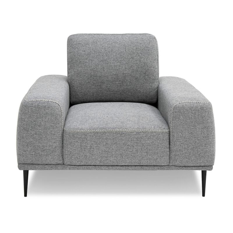 Reno Zica 44 Inch Accent Chair, Gray Polyester, Black Metal Legs, Wood - Benzara