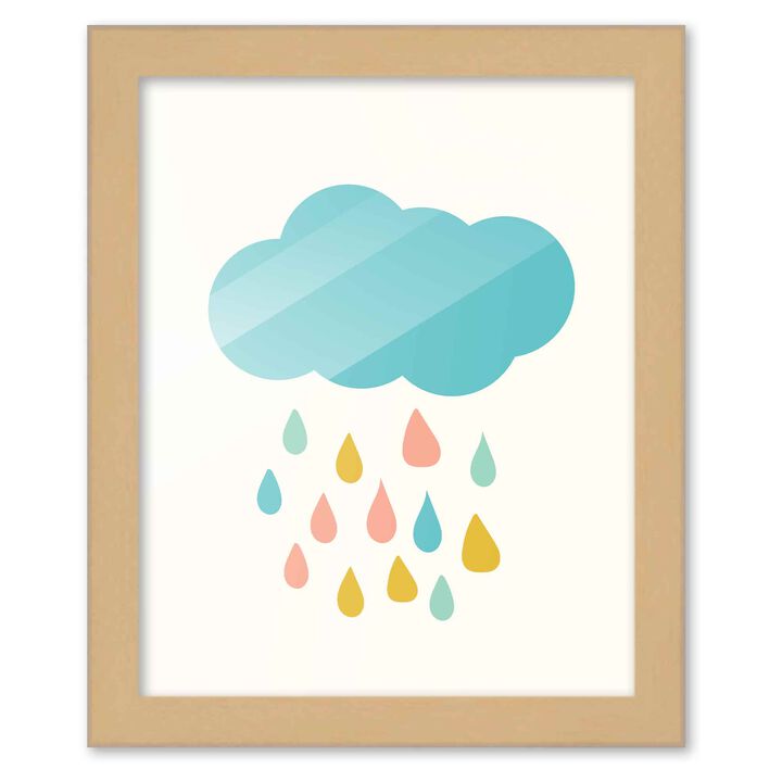 8x10 Framed Nursery Wall Art Boho Rainbow Raincloud Poster In Natural Wood Frame For Kid Bedroom or Playroom