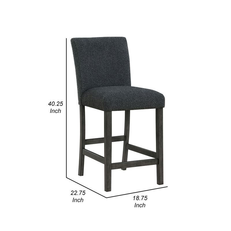 Alora Counter Height Dining Chair Set of 2, Black Boucle, Charcoal Gray - Benzara