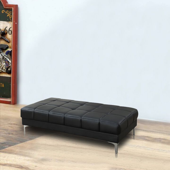 Modish Bonded Leather Ottoman In Black-Benzara