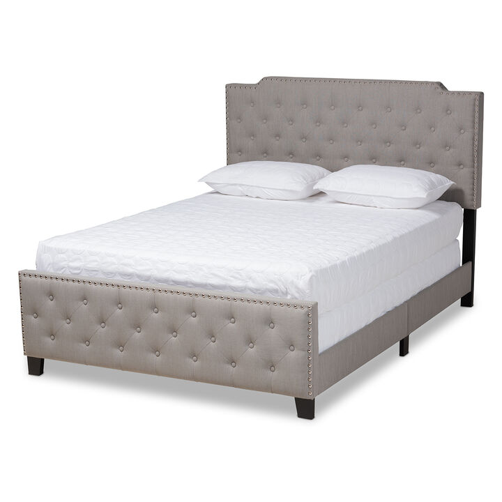Baxton Studio Marion Transitional Cream Fabric Upholstered Button Tufted Queen Size Panel Bed