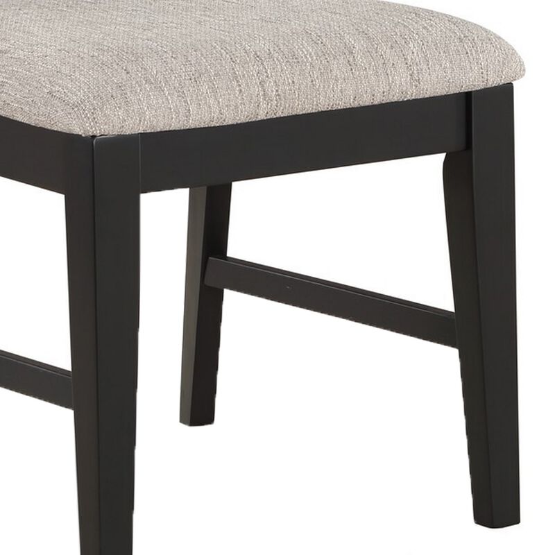 Avenue 34 Inch Side Chair Set of 2, Fabric Upholstery, Wood, Black, Beige  - Benzara