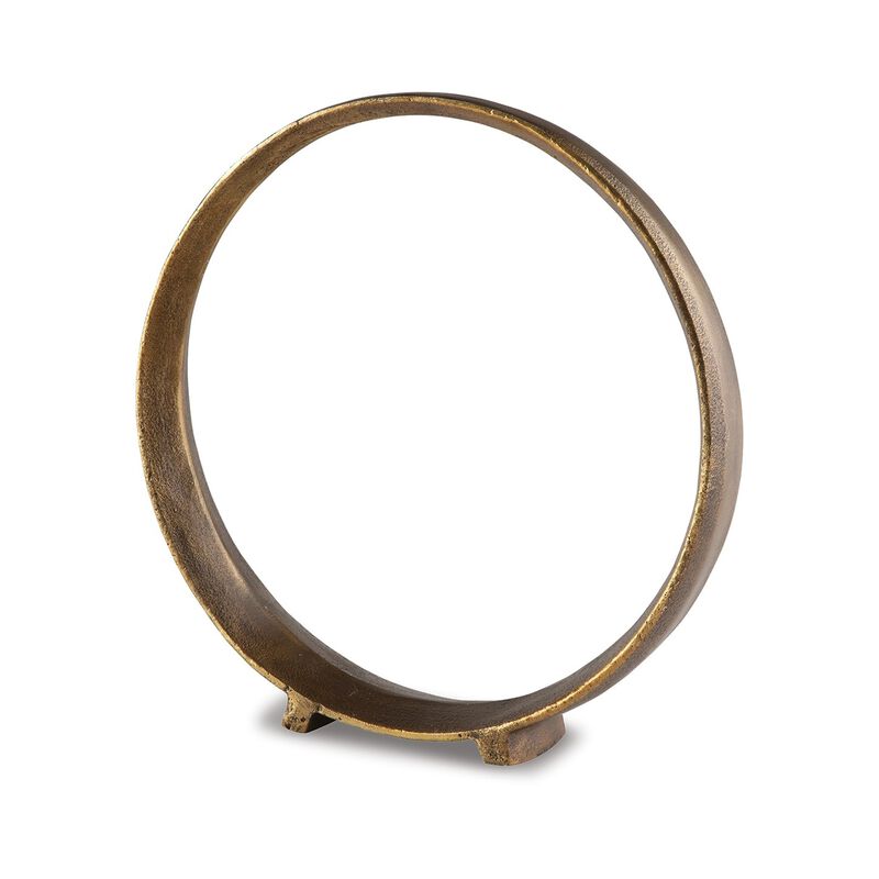 Dalie 15 Inch Sculpture, Set of 2, Round, Antique Brass Tone Cast Aluminium - Benzara