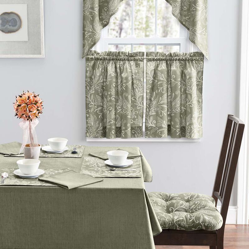Ellis Curtain Lexington Leaf Pattern on Colored Ground Curtain Tiers