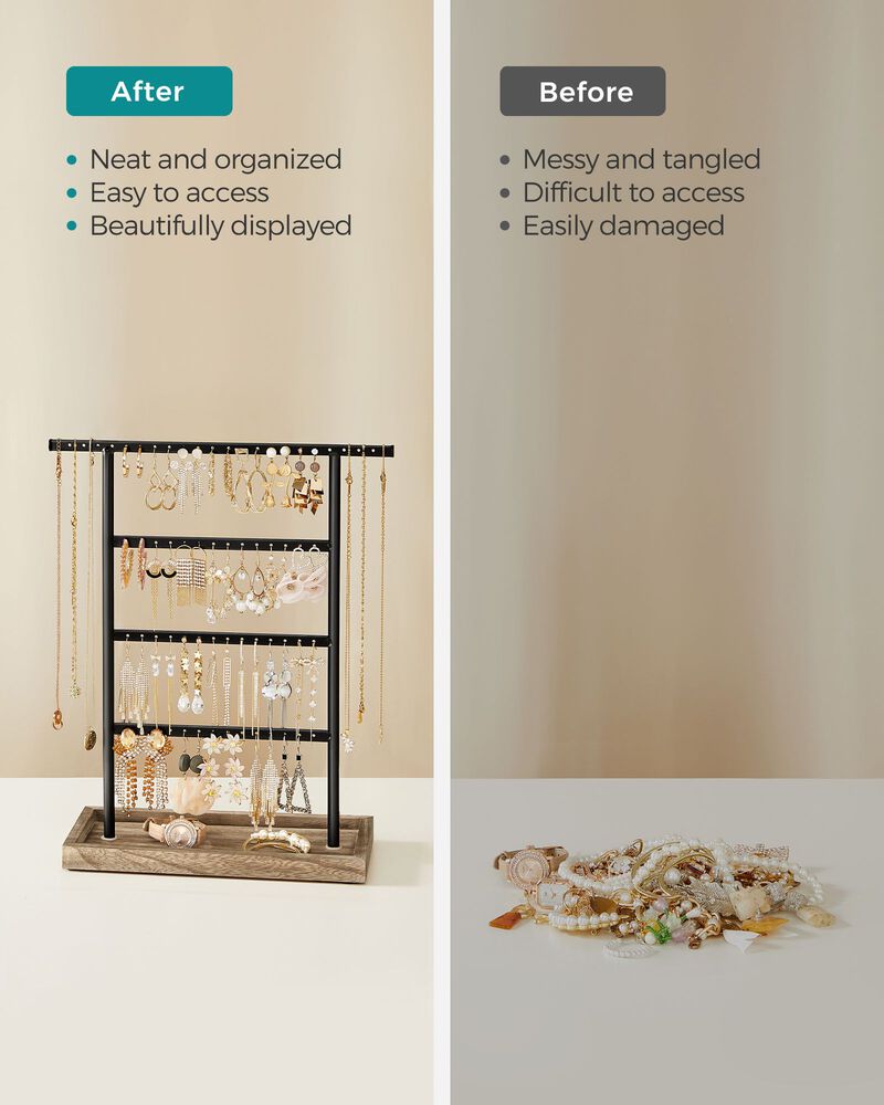 4-Tier Jewelry Stand with Tray Elegant Display for Necklaces, Earrings, and More
