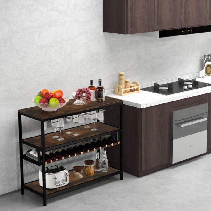 Hivvago Wine Rack Table With 4 Rows of Glass Holders