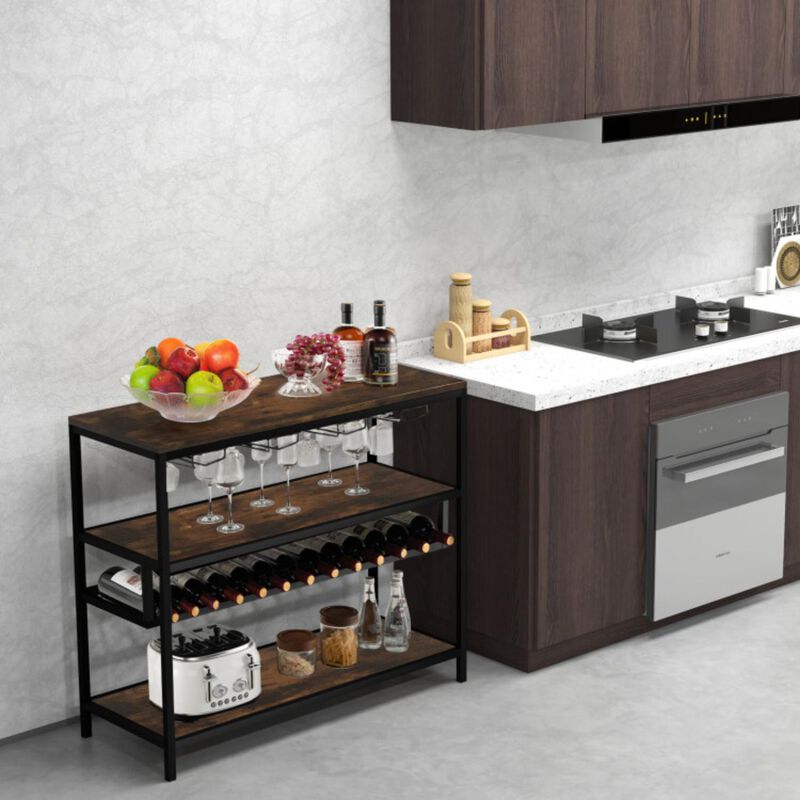 Hivvago Wine Rack Table With 4 Rows of Glass Holders