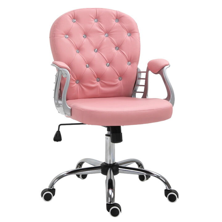 Pink Work Glamour: PU Leather Mid Back Tufted Swivel Task Chair