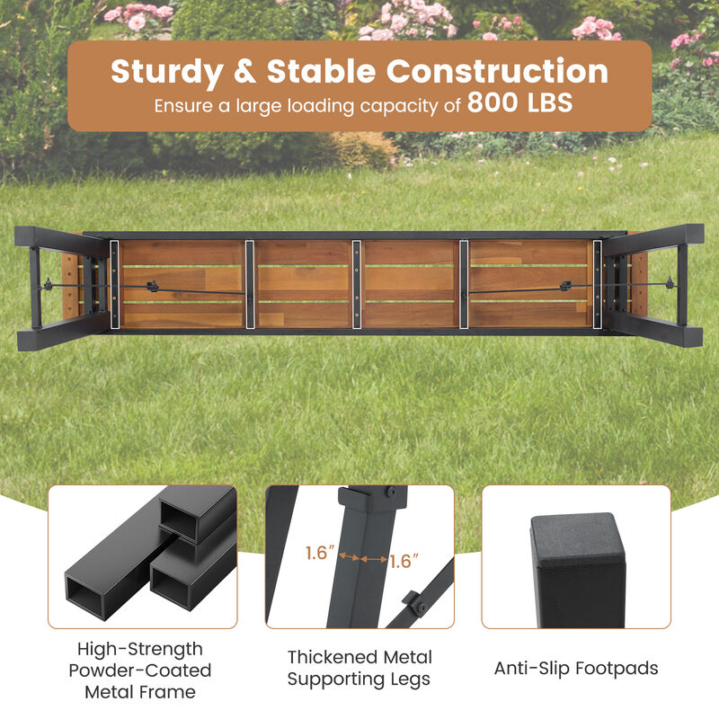 Outdoor Dining Table and Bench Set with Acacia Wood Top