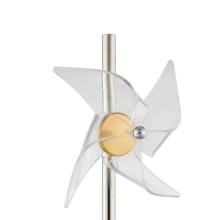 29 Inch Table Lamp, LED Pinwheel Shades, Metal, Acrylic, Sand Chrome 
-Benzara