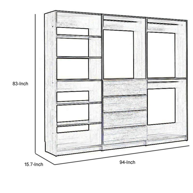 Dee Modular Freestanding Closet System, 4 Drawers, 5 Shelves, Dark Gray  - Benzara