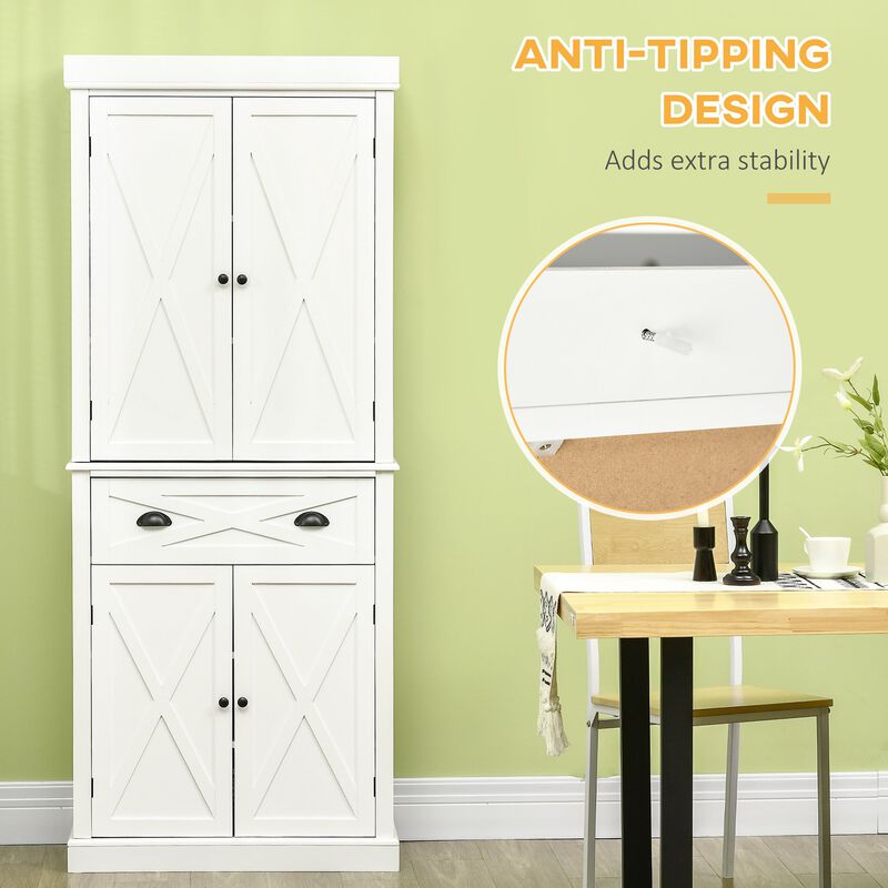 White Kitchen Organizer: Freestanding 4-Door 6-Tier Pantry