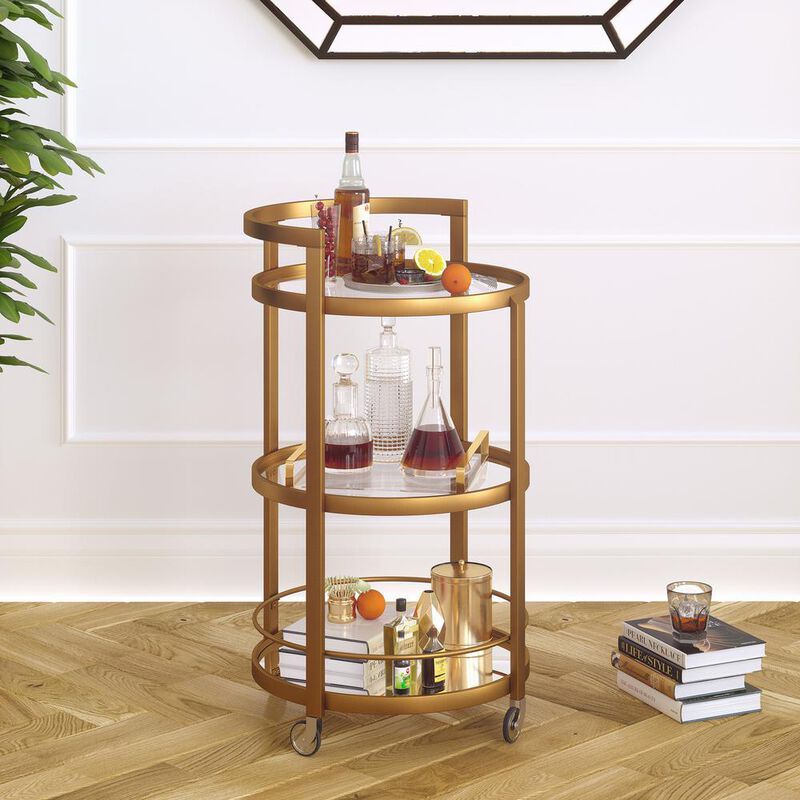 Hudson&Canal Hause 21'' Wide Round Bar Cart in Brass