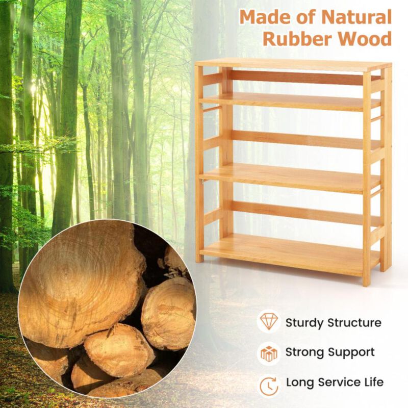 Hivvago Modern 4-Tier Rubber Wood Bookshelf with Side Fences 29.5 Inches of Stylish Living Room Storage