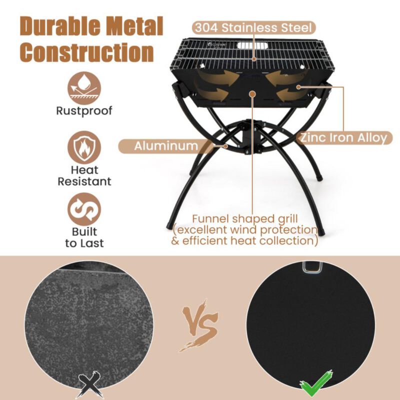 Hivvago 3-in-1 Camping Campfire Grill with Stainless Steel Grills Carrying Bag & Gloves