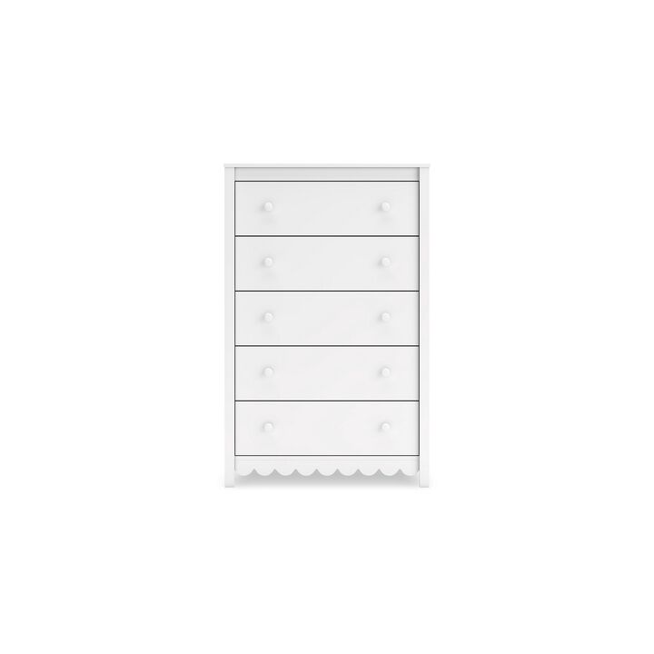 Kally Tall Dresser Chest, 5 Drawers, Modern Matte White Wood, 50 Inch - Benzara