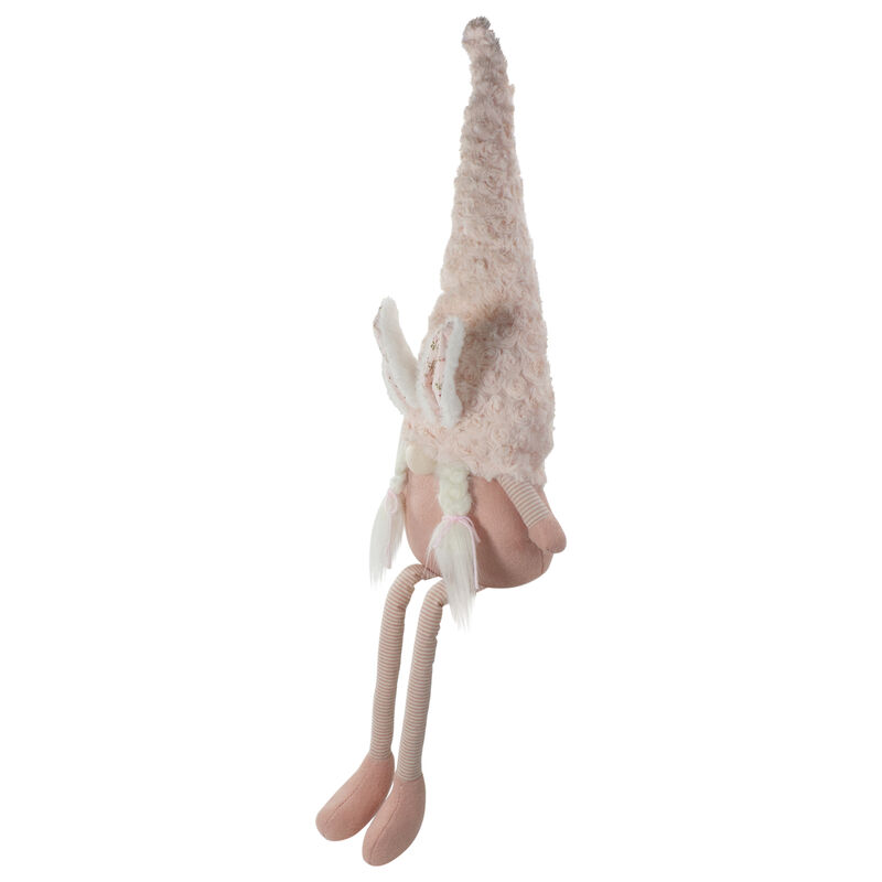 32" White and Pink Sitting Easter Gnome with Bunny Ears and Dangling Legs