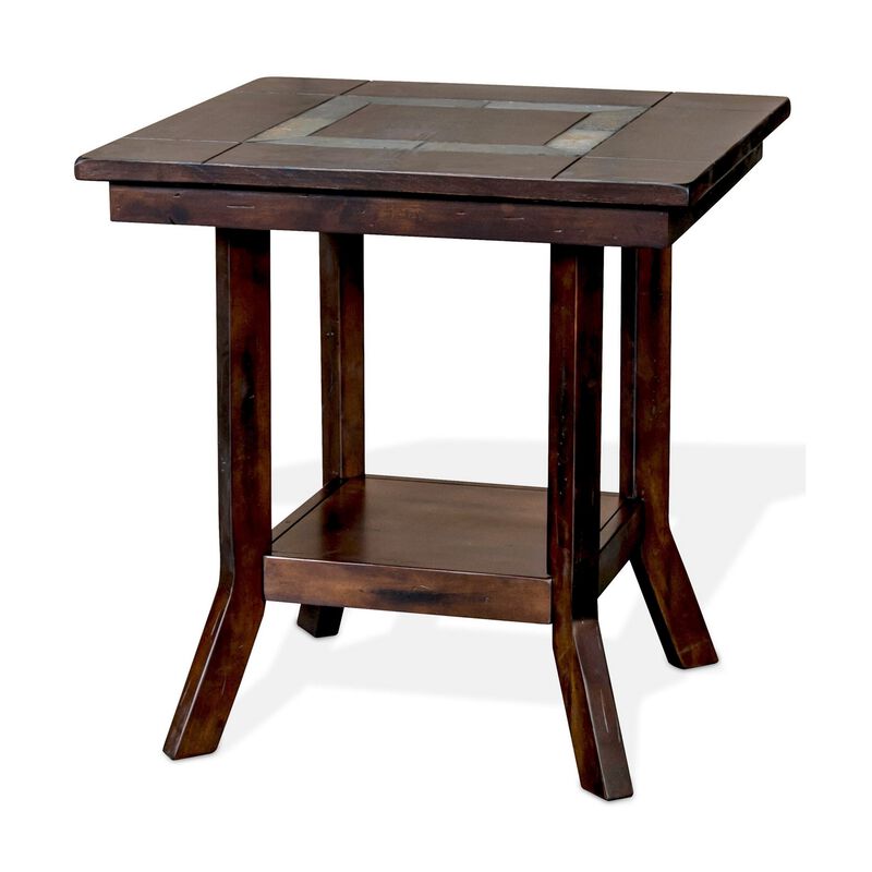 Odel Side End Table, 1 Shelf, Dark Brown Mahogany, Rectangular 25 Inch - Benzara
