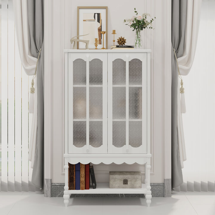 FUFU&GAGA Elegant White Wooden Bookcase – 2 Glass Doors & Open Shelf Storage, Sturdy MDF Cabinet for Home & Office (34.8" W x 15.7" D x 62.2" H),White