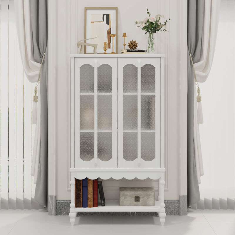 FUFU&GAGA Elegant White Wooden Bookcase – 2 Glass Doors & Open Shelf Storage, Sturdy MDF Cabinet for Home & Office (34.8" W x 15.7" D x 62.2" H),White