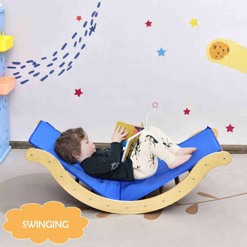 3-in-1 Kids Climber Set Wooden Arch Triangle Rocker with Ramp and Mat