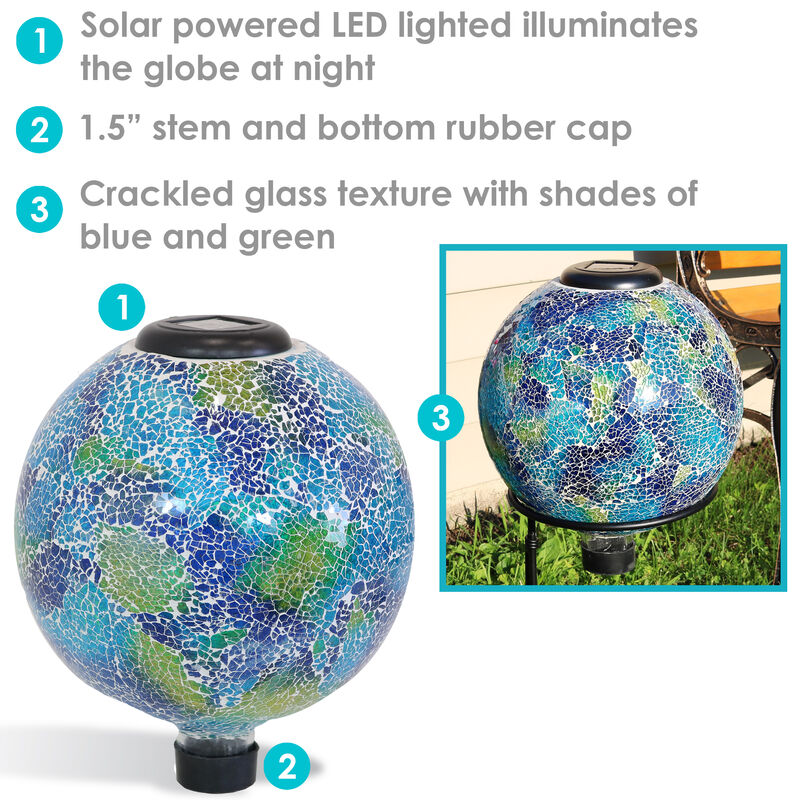 Sunnydaze Azul Terra Crackled Glass Solar Gazing Globe - 10 in